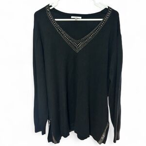 Vila Milano Black V-Neck Sweater with Stud Accents